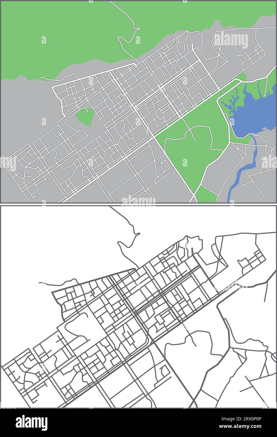 streetmap vectoriel éditable en couches d'Islamabad, Pakistan, qui contient des lignes et des formes colorées pour les terres, les routes, les rivières et les parcs. Illustration de Vecteur