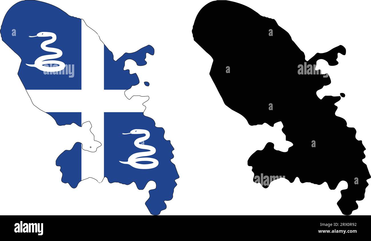 Carte de pays d'illustration vectorielle éditable en couches de la Martinique, qui contient deux versions, la version de drapeau de pays coloré et la version de silhouette noire Illustration de Vecteur