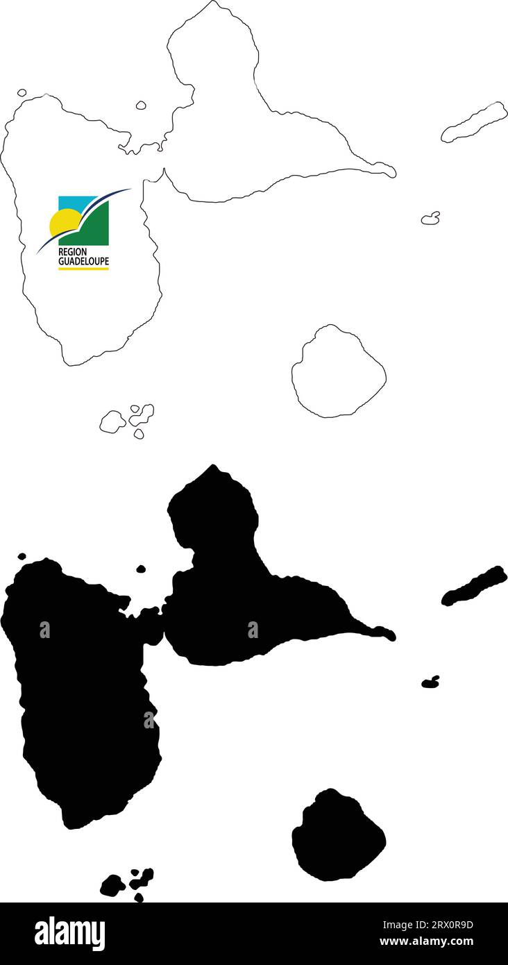 Carte de pays d'illustration vectorielle éditable en couches de la Guadeloupe, qui contient deux versions, la version de drapeau de pays coloré et la version de silhouette noire Illustration de Vecteur