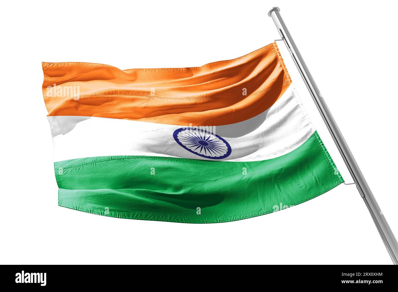 Drapeau de la République de l'Inde dans le vent sur mât, Banque D'Images