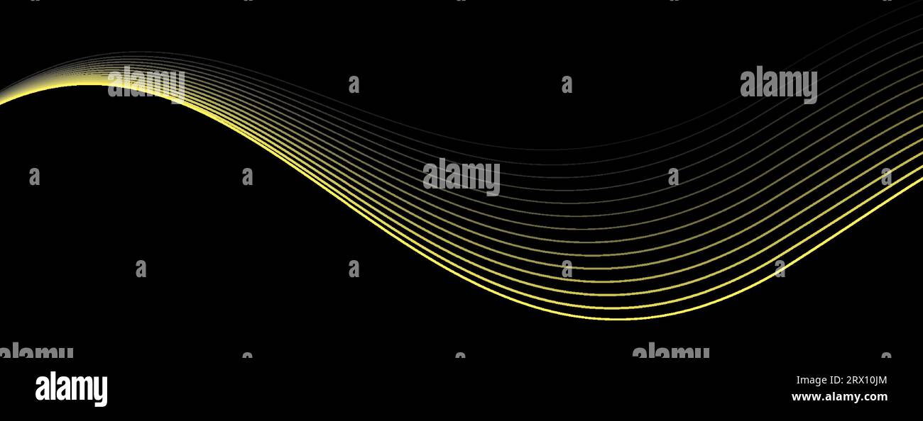 Fond abstrait avec des lignes modernes de courbe d'or sur fond sombre. Illustration bannière d'arrière-plan de modèle horizontal. Illustration de Vecteur
