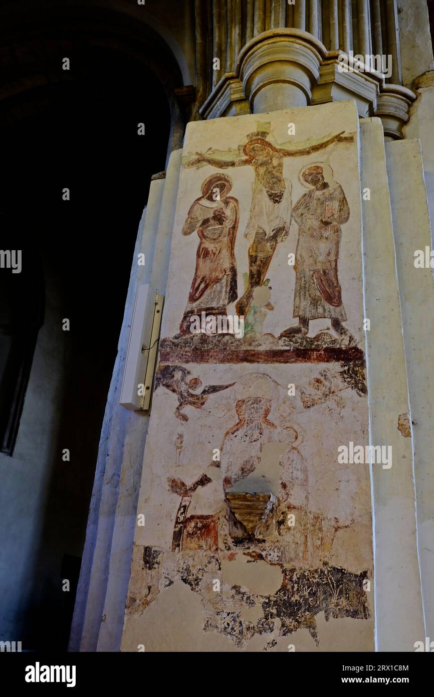 Peinture murale de Jésus sur la croix à St. Cathédrale Albans, St. Albans, Royaume-Uni. Banque D'Images