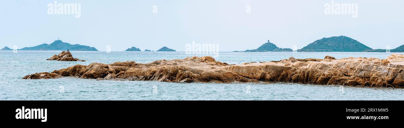 Panorama, Côte, Cap de la Parata près d'Ajaccio sur l'île française de Corse, France Banque D'Images