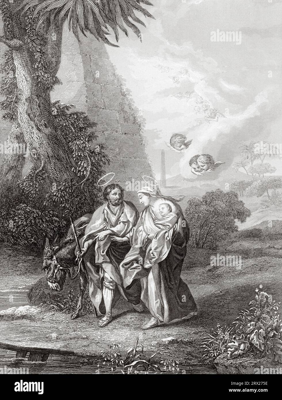 La fuite de la Sainte famille en Egypte. Illustration de la vie de