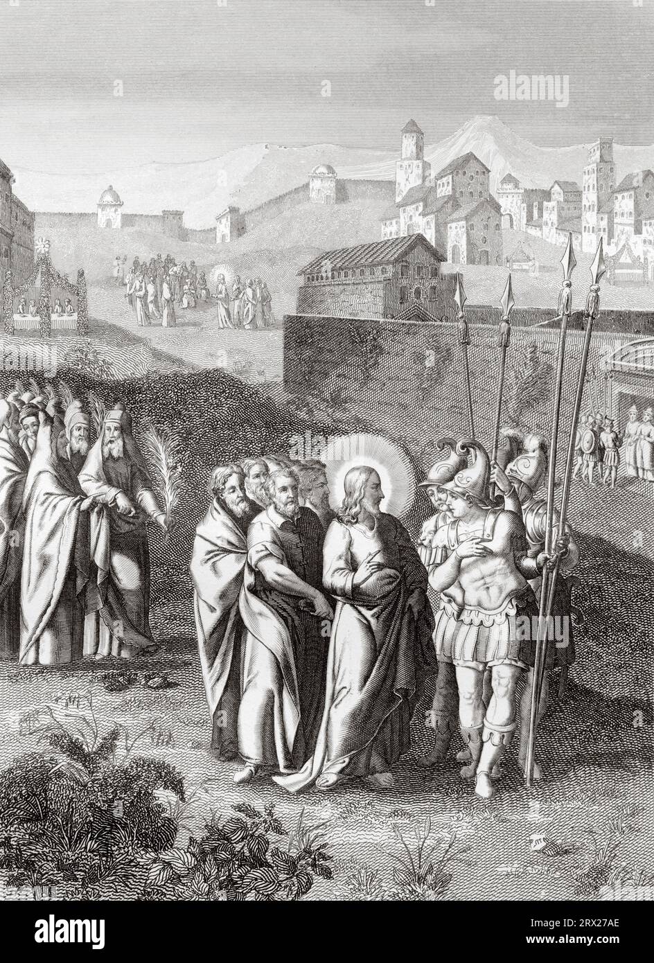 Jésus suscite l’admiration des soldats envoyés pour le prendre. Illustration de la vie de notre Seigneur Jésus Christ écrite par les quatre évangélistes, 1853 Banque D'Images