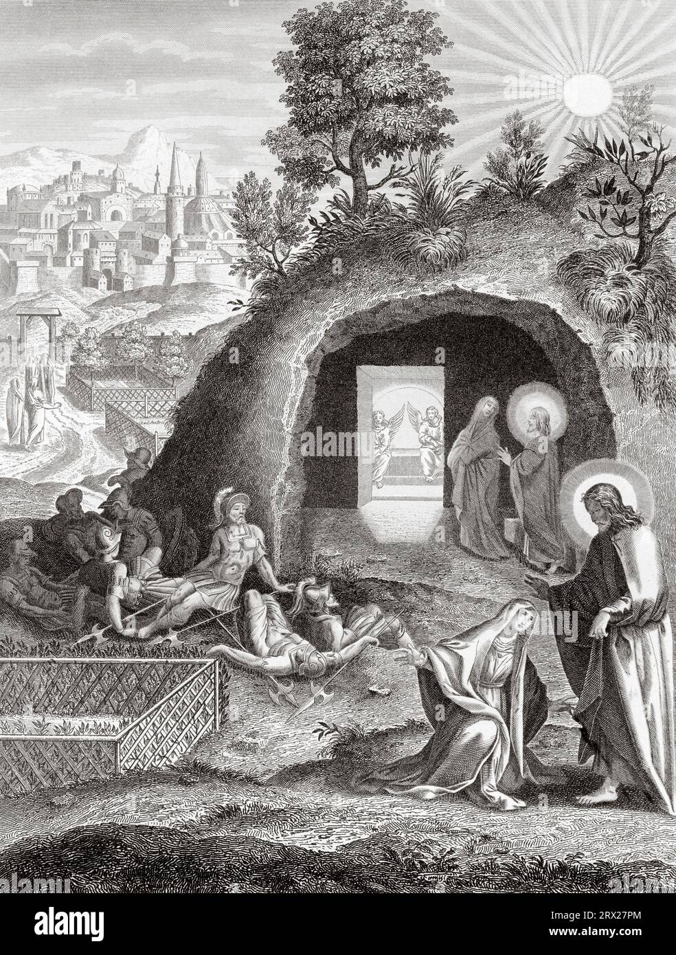 La résurrection, Jésus apparaissant à Marie Madeleine au tombeau vide. Illustration de la vie de notre Seigneur Jésus Christ écrite par les quatre évangélistes, 1853 Banque D'Images