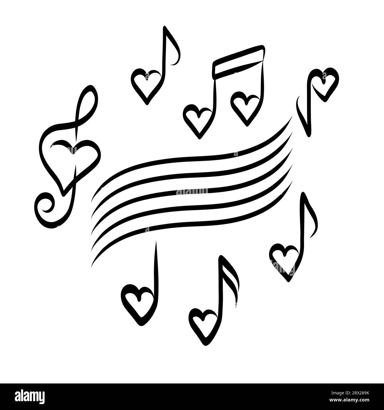 Notes de musique sous la forme d'une icône de coeur, musique d'amour, dessin d'illustration vectorielle dessiné à la main Illustration de Vecteur