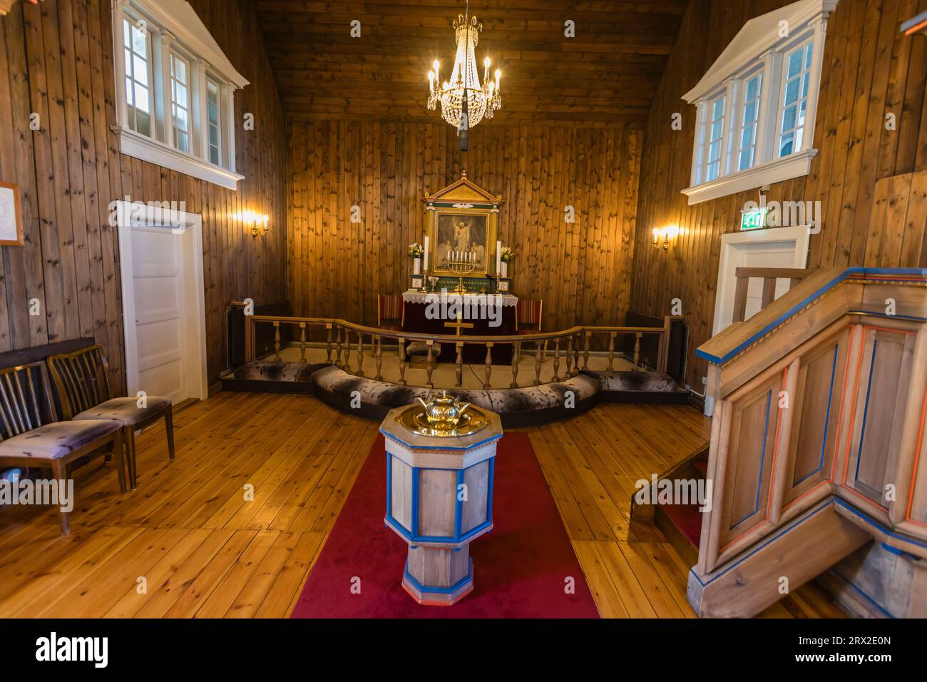 Vue intérieure de l'église de Sisimiut, Groenland occidental, régions polaires Banque D'Images