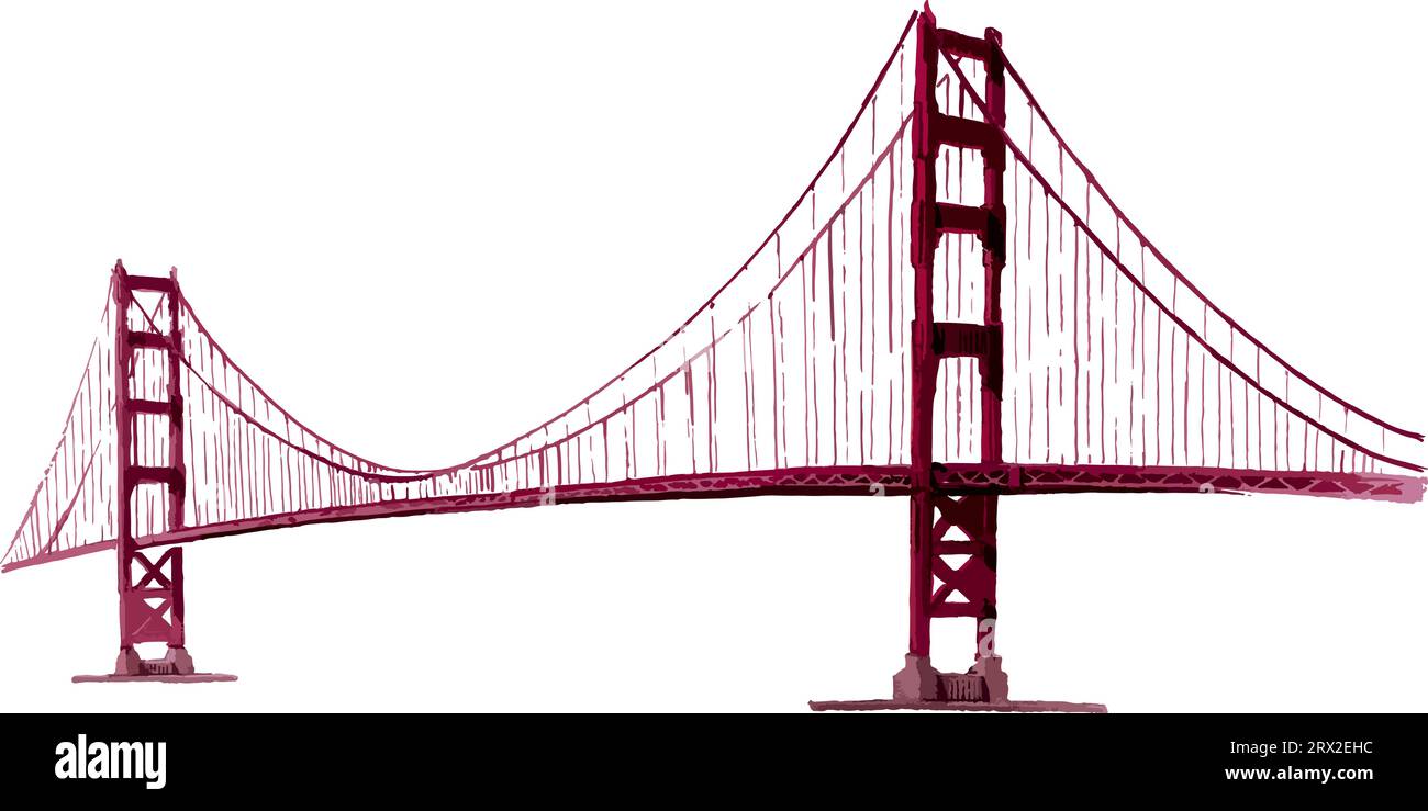 Dessin plat de style aquarelle du PONT GOLDEN GATE, SAN FRANCISCO Illustration de Vecteur