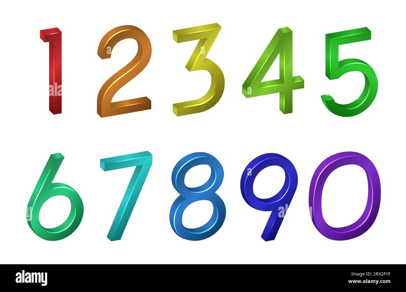 Collection colorée nombre chiffres mathématiques isométriques, symboles ...