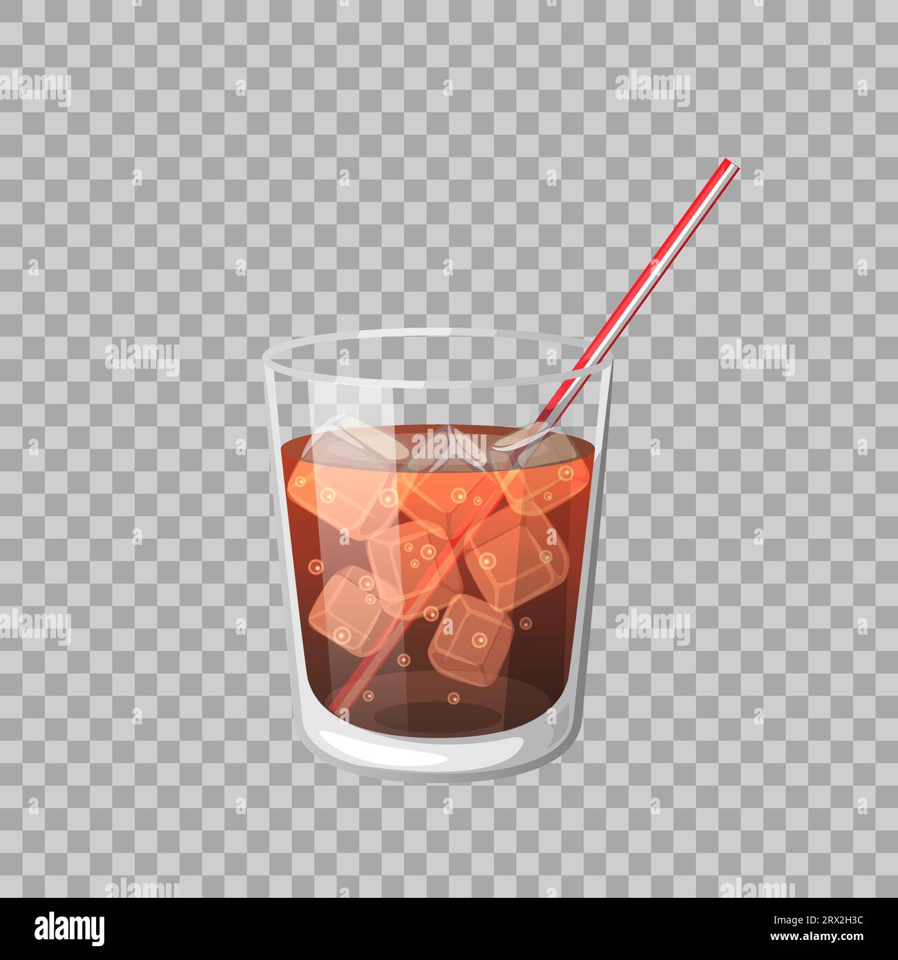 Boisson de cola dans une tasse en verre avec de la glace avec des bâtons Vector Illustration sur un fond transparent. Boisson aérée symbole sucré icône verre pour votre projet Illustration de Vecteur