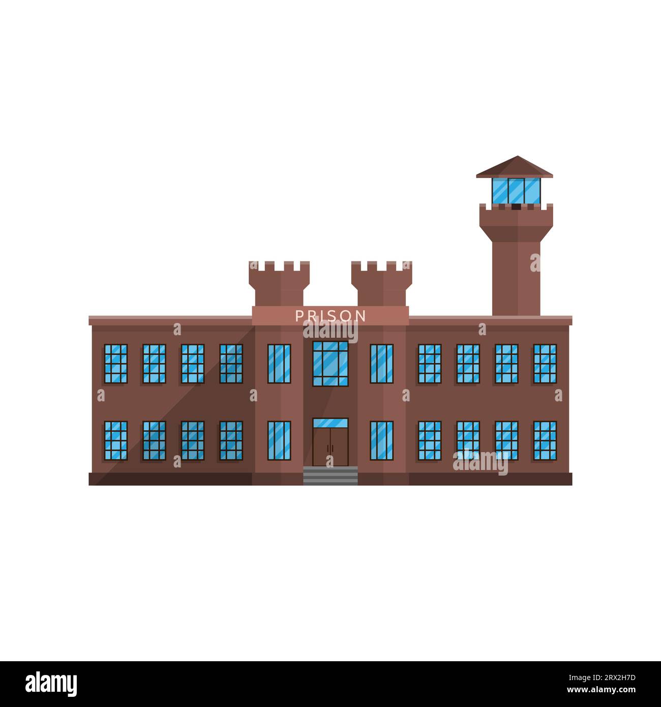 Bâtiment de prison dans le style plat isolé sur fond blanc Vector illustration. Structure des prisonniers criminels symbole pour vos projets. Illustration de Vecteur