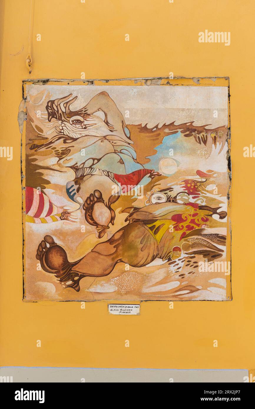Italie Emilie Romagne Dozza - via Edmondo de Amicis - Pini Giuliano - 'Siesta sur la plage' (1969) Banque D'Images