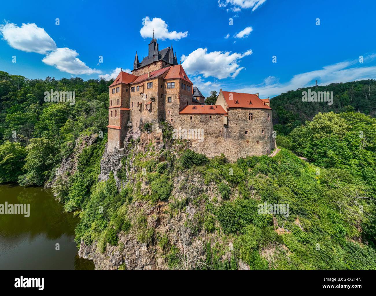 Antenne du château de Kriebstein, sur la rivière Zschopau, Kriebstein, Saxe, Allemagne, Europe Banque D'Images