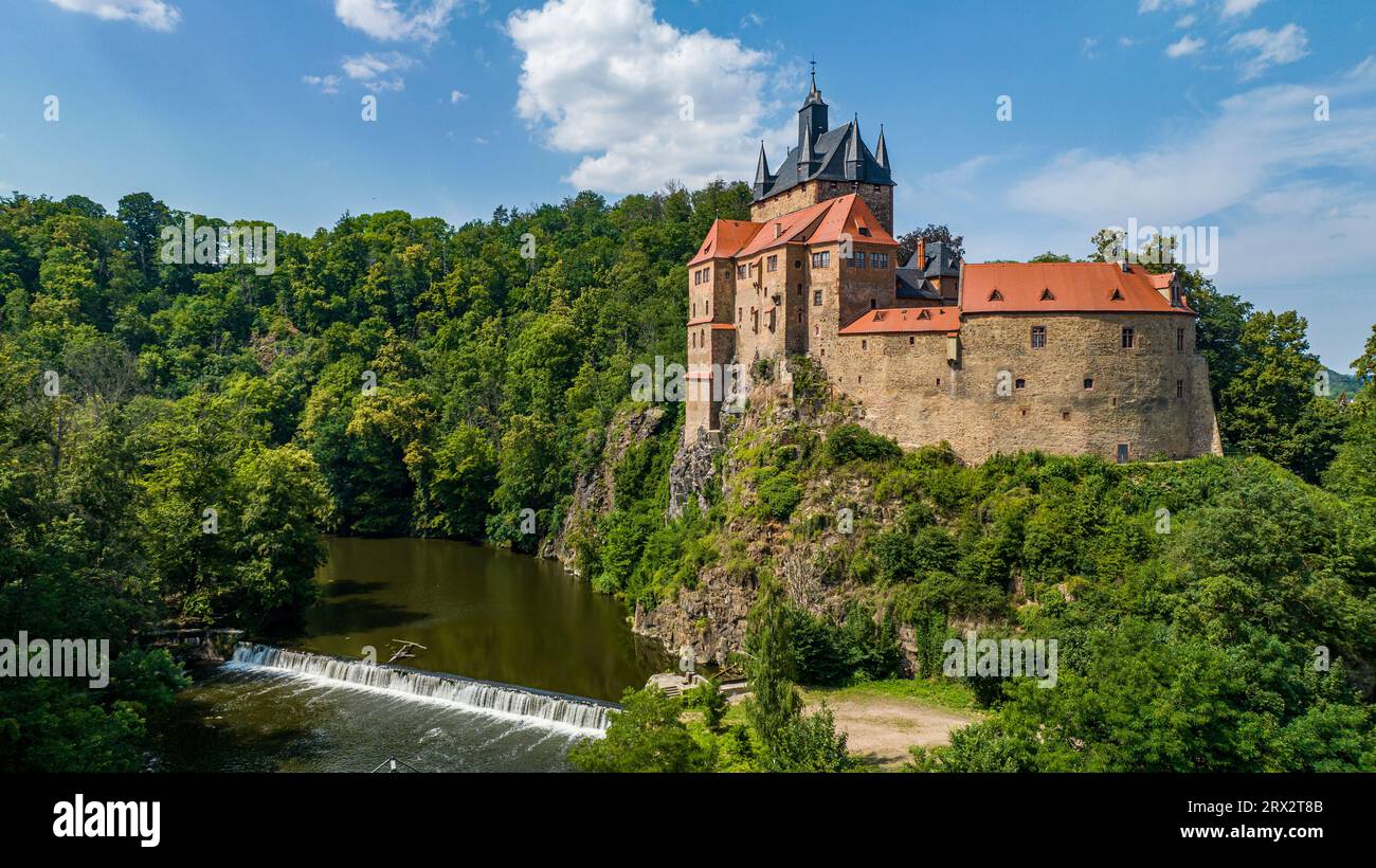 Antenne du château de Kriebstein, sur la rivière Zschopau, Kriebstein, Saxe, Allemagne, Europe Banque D'Images