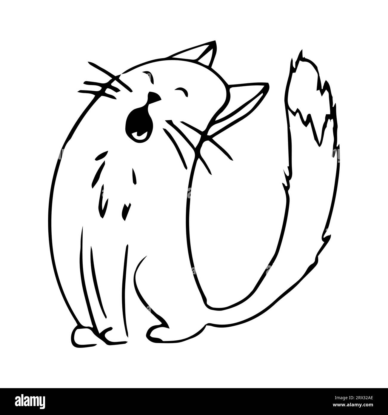 Chat chantant mignon, chaton en ligne doodle style personnage émotionnel isolé sur fond blanc. Dessin comique PET. Illustration vectorielle Illustration de Vecteur