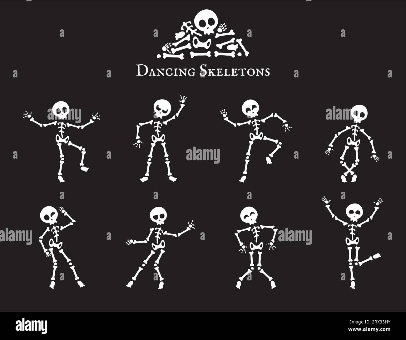 Danse de squelette festive pour le plaisir d'Halloween. Une danse squelette animée et animée avec des poses emblématiques, idéale pour les fêtes d'Halloween et le festival Day of the Dead Illustration de Vecteur