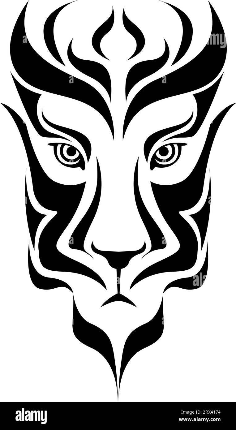 Tatouage visage de lion , illustration, vecteur sur fond blanc. Illustration de Vecteur