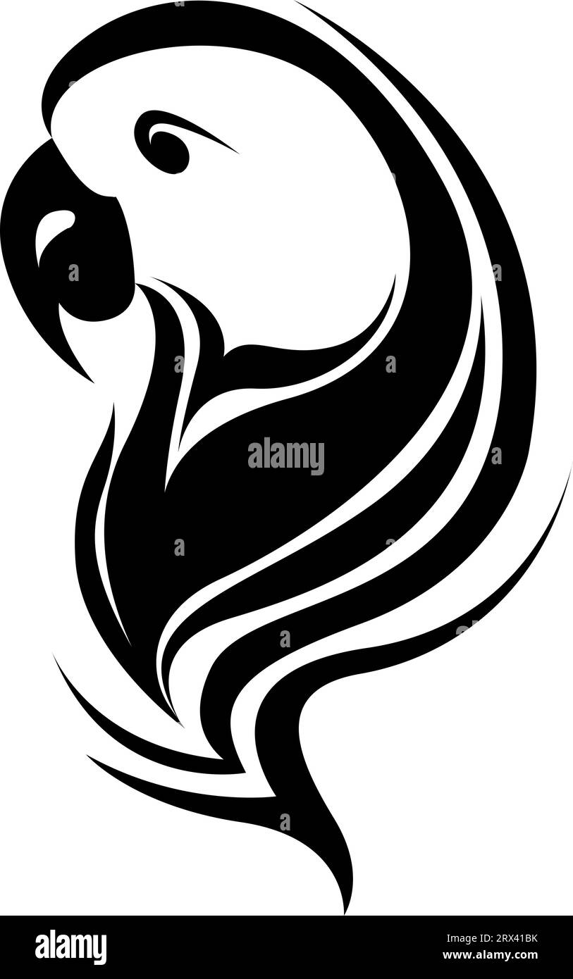 Tatouage oiseau perroquet, illustration de tatouage, vecteur sur un fond blanc. Illustration de Vecteur