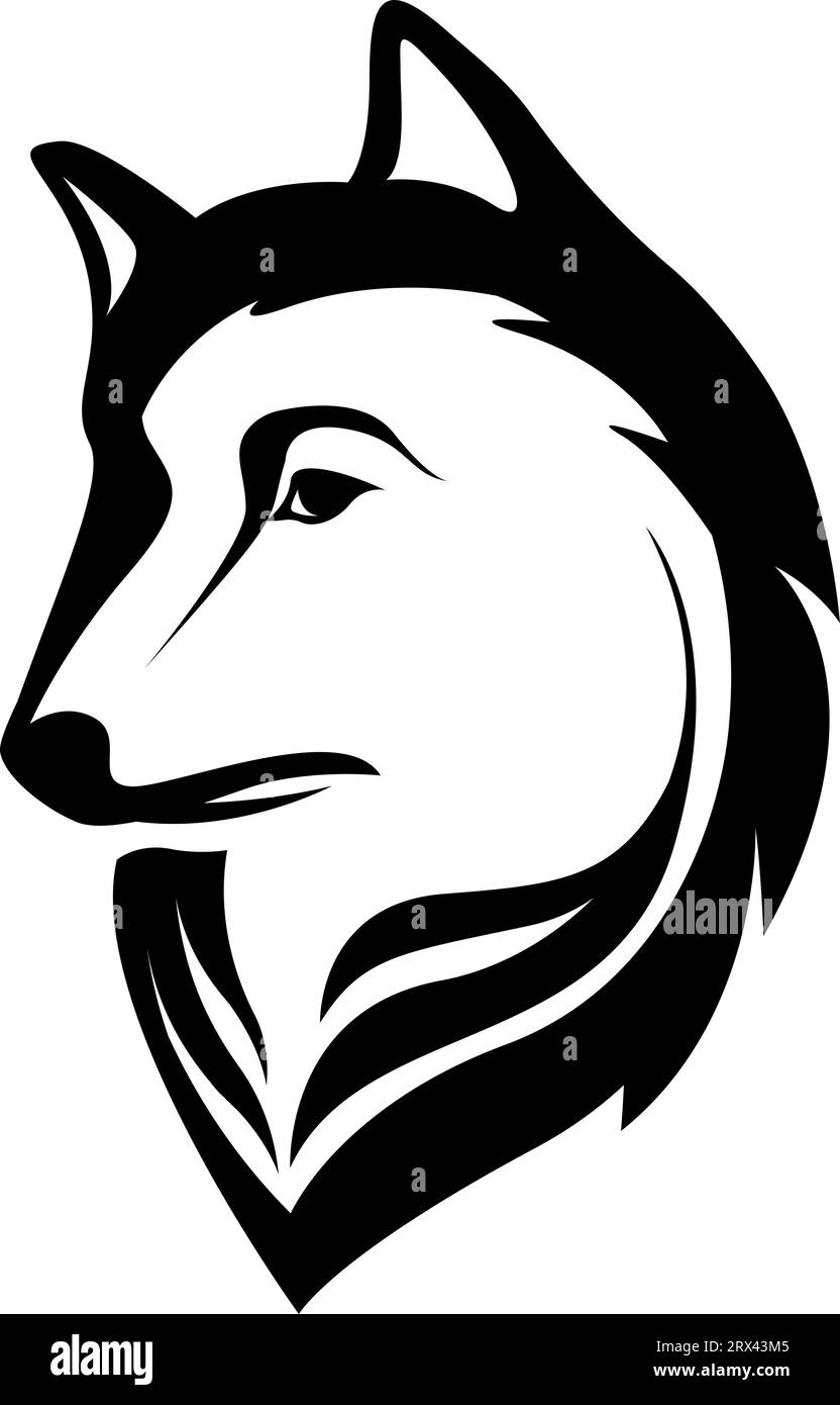 Tatouage de tête de profil de loup, illustration de tatouage, vecteur sur un fond blanc. Illustration de Vecteur