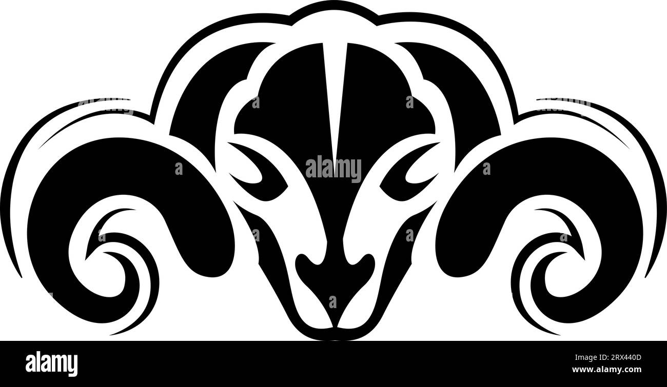 Tatouage de tête de RAM, illustration de tatouage, vecteur sur un fond blanc. Illustration de Vecteur