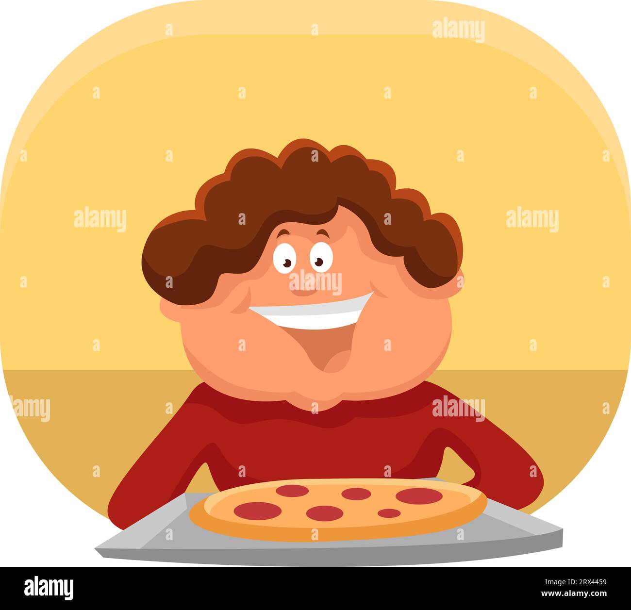 Garçon mangeant de la pizza, illustration, vecteur sur un fond blanc. Illustration de Vecteur