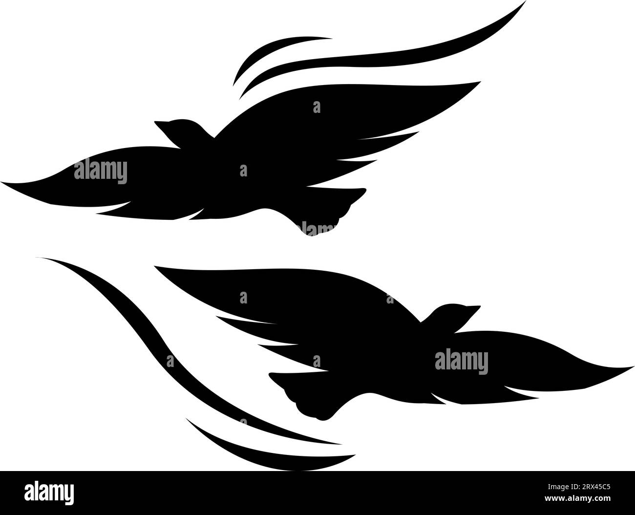 Tatouage de deux oiseaux volant, illustration de tatouage, vecteur sur un fond blanc. Illustration de Vecteur