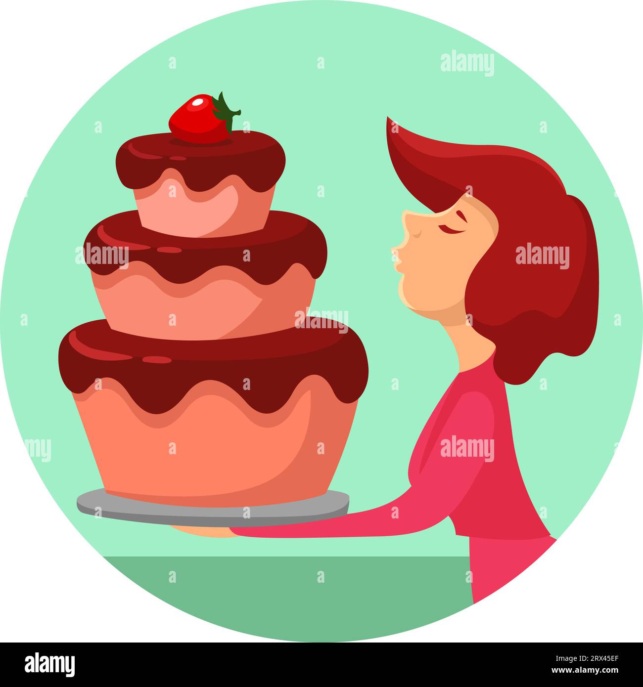 Gros gâteau avec fraise sur le dessus, illustration, vecteur sur fond blanc. Illustration de Vecteur
