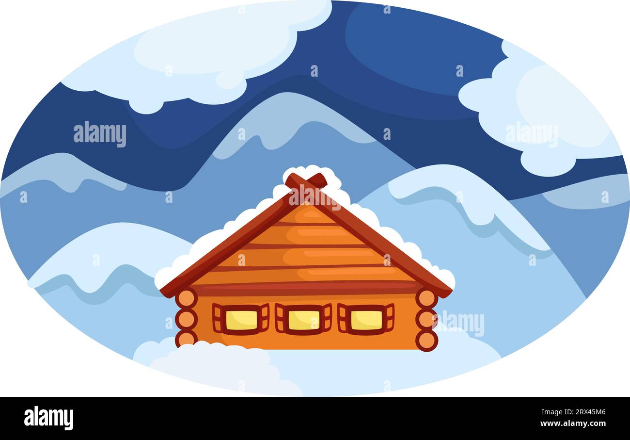 Cabane en bois d'hiver, illustration, vecteur sur fond blanc. Illustration de Vecteur