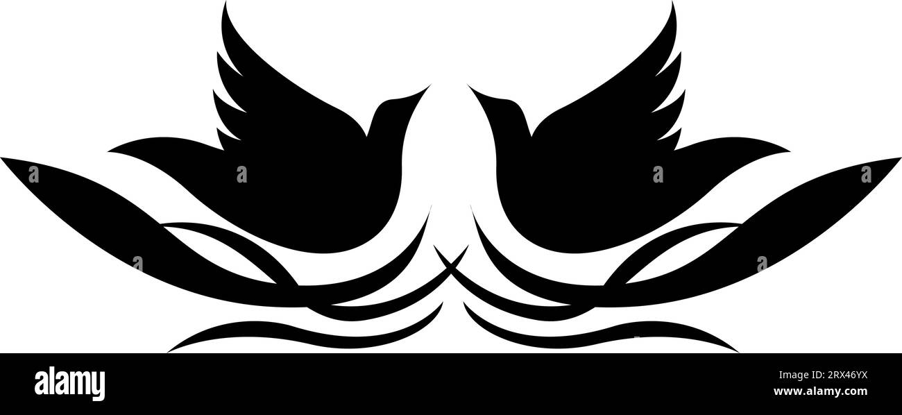 Deux oiseaux de colombe tatouage, illustration de tatouage, vecteur sur un fond blanc. Illustration de Vecteur