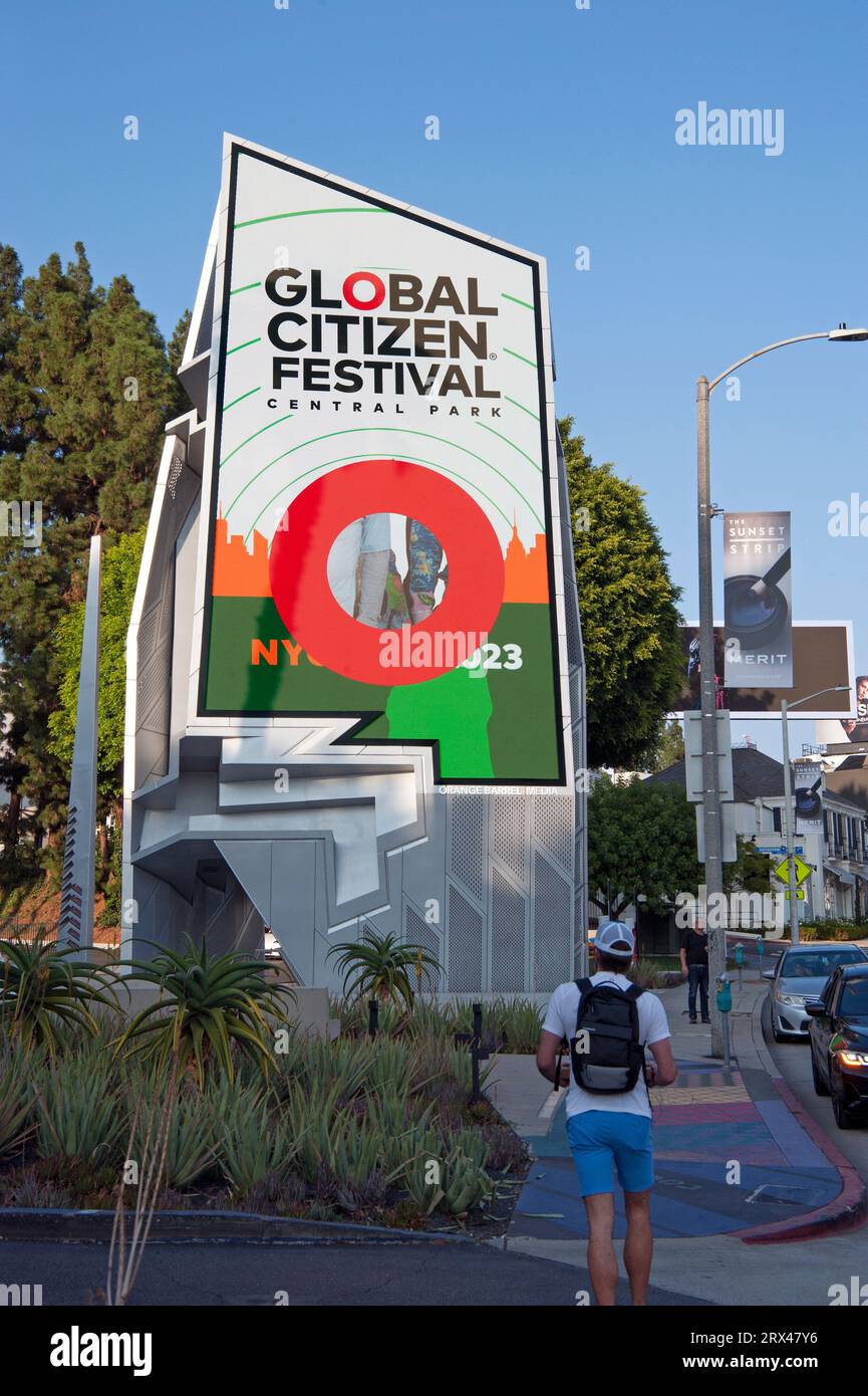 Panneau d'affichage numérique géant pour Global Citizen Festival sur le Sunset Strip, Loa Angeles, CA, Banque D'Images