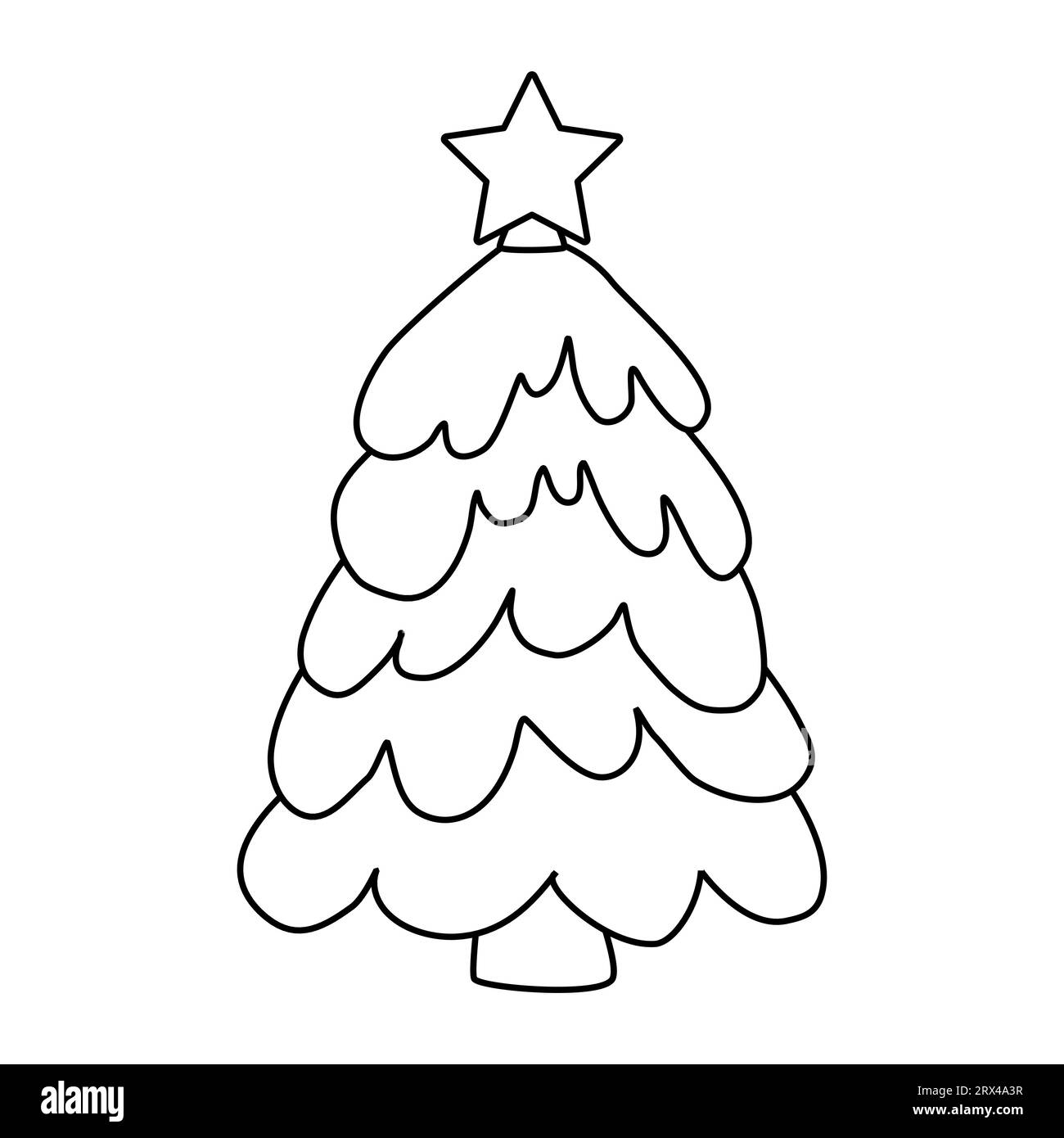 Sapin de Noël festif ou pin avec étoile sur le dessus, illustration vectorielle plate de style doodle pour livre de coloriage pour enfants Illustration de Vecteur