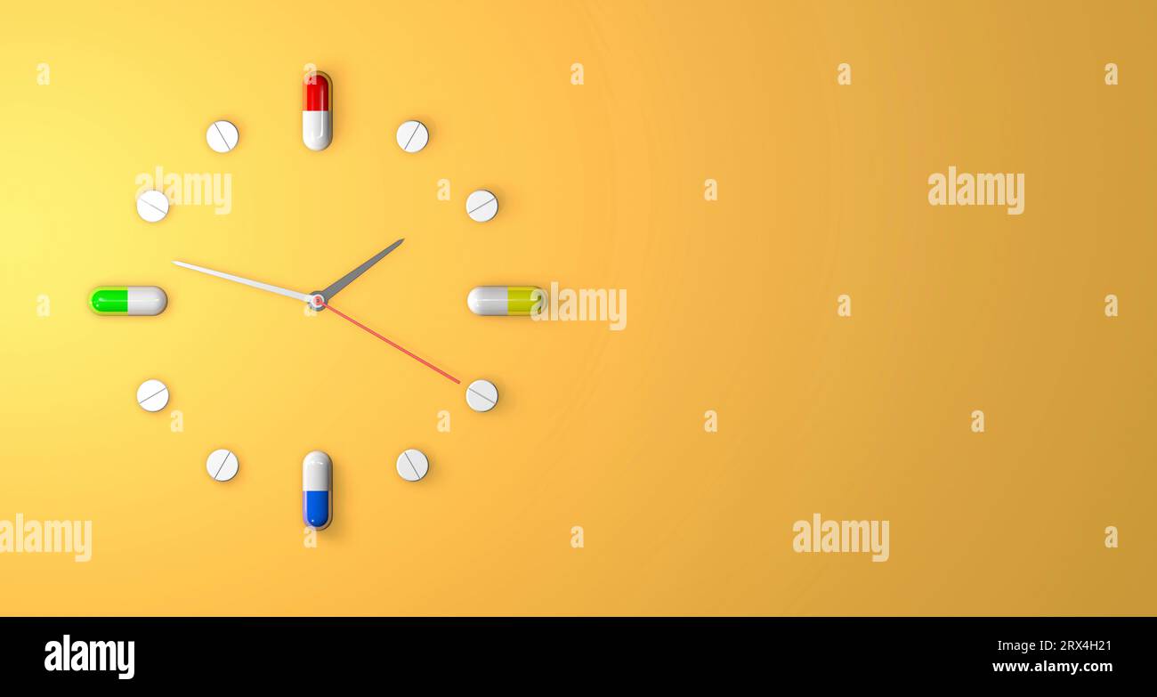 Horloge médicamenteuse, illustration conceptuelle Banque D'Images