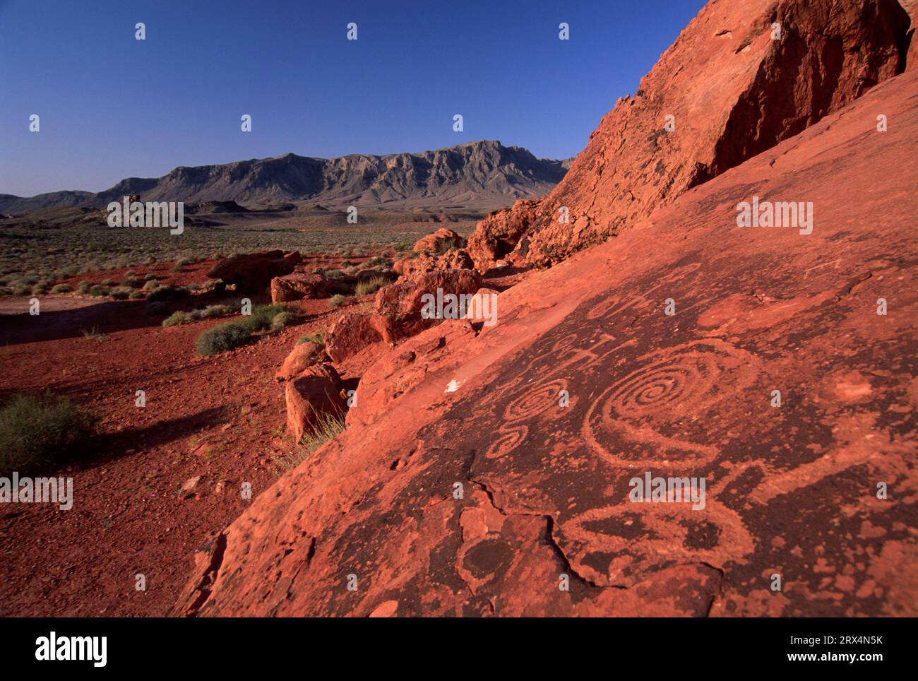 Lone Rock Petroglyphes, Parc d'état de la vallée du feu, Nevada Banque D'Images