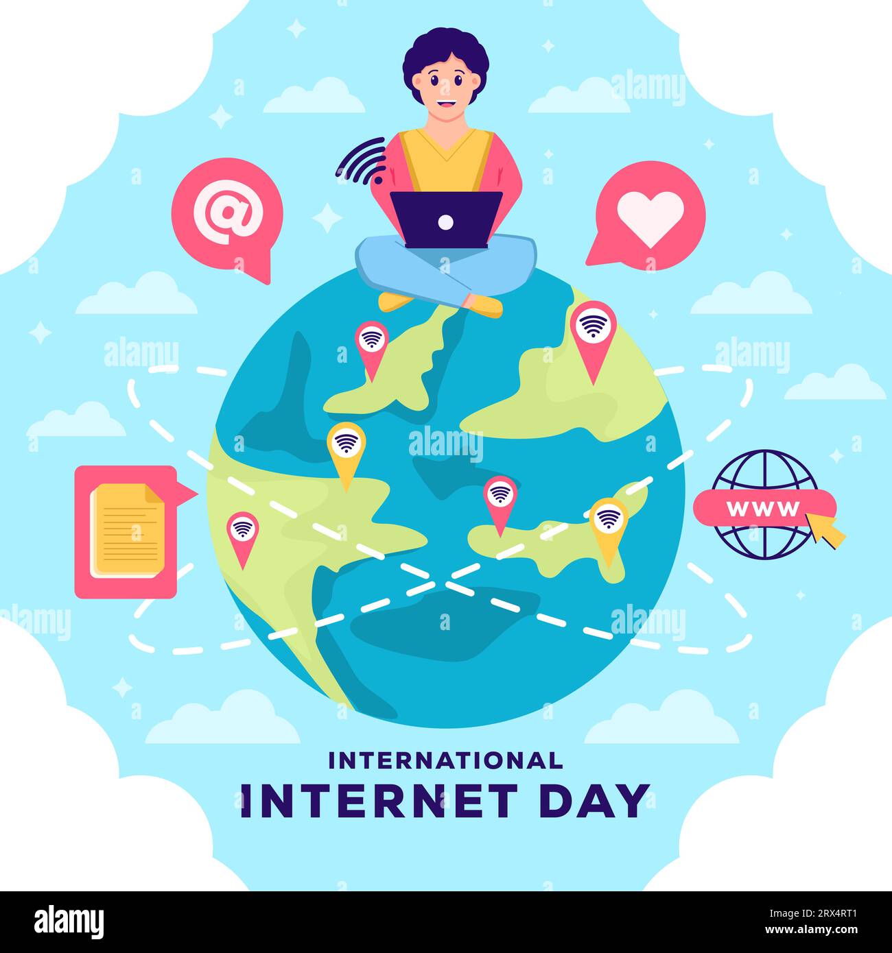 illustration plate de la journée internationale de l'internet avec un homme surfant sur internet Illustration de Vecteur