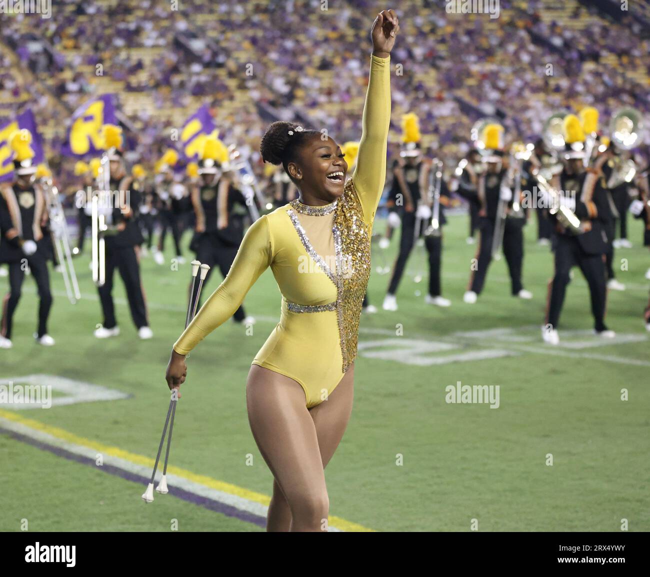 Baton Rouge, États-Unis. 09 septembre 2023. Les Grambling Tigers Marching Band Preform lors d'un match de football universitaire au Tiger Stadium de Baton Rouge, Louisiane, le samedi 9 septembre 2023. (Photo de Peter G. Forest/Sipa USA) crédit : SIPA USA/Alamy Live News Banque D'Images