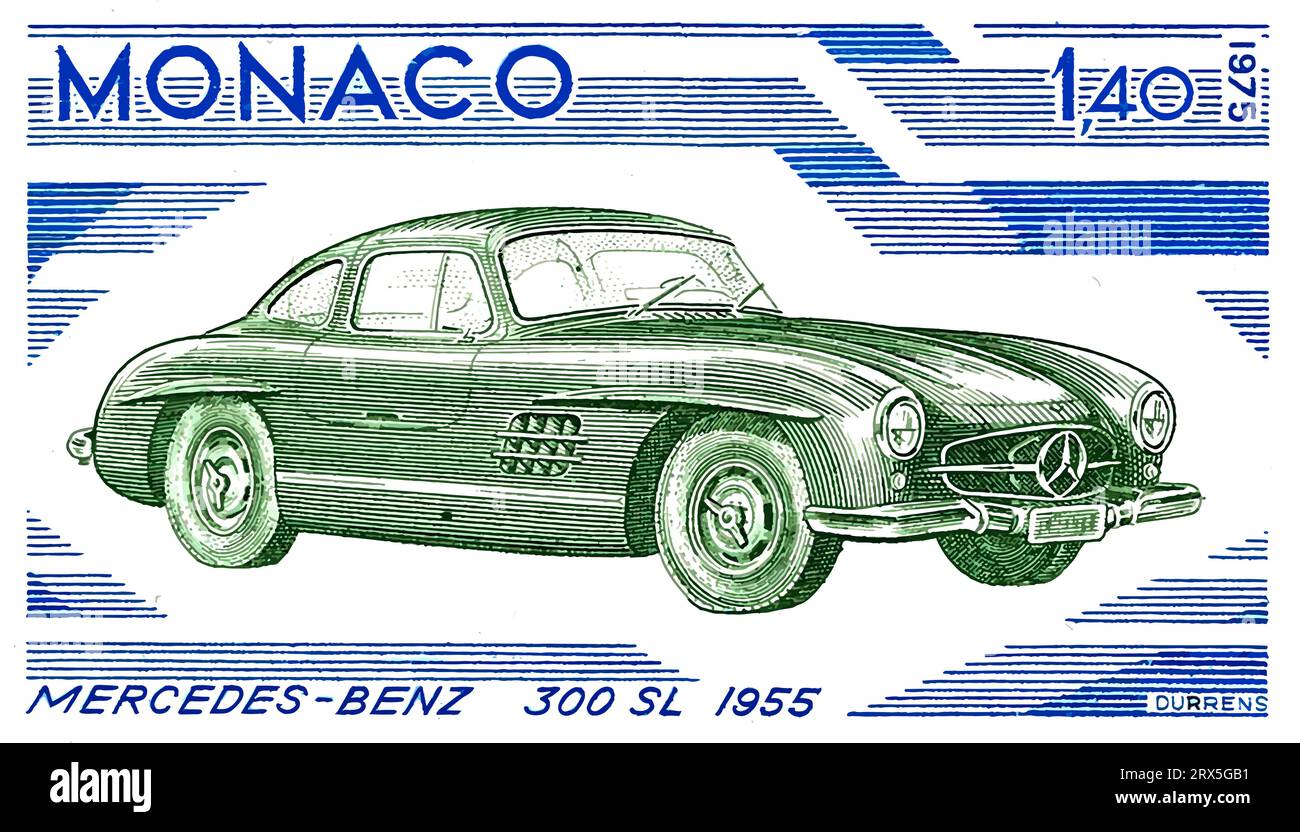 Mercedes Benz 300 SL 1955 voiture classique timbre Monaco Illustration de Vecteur