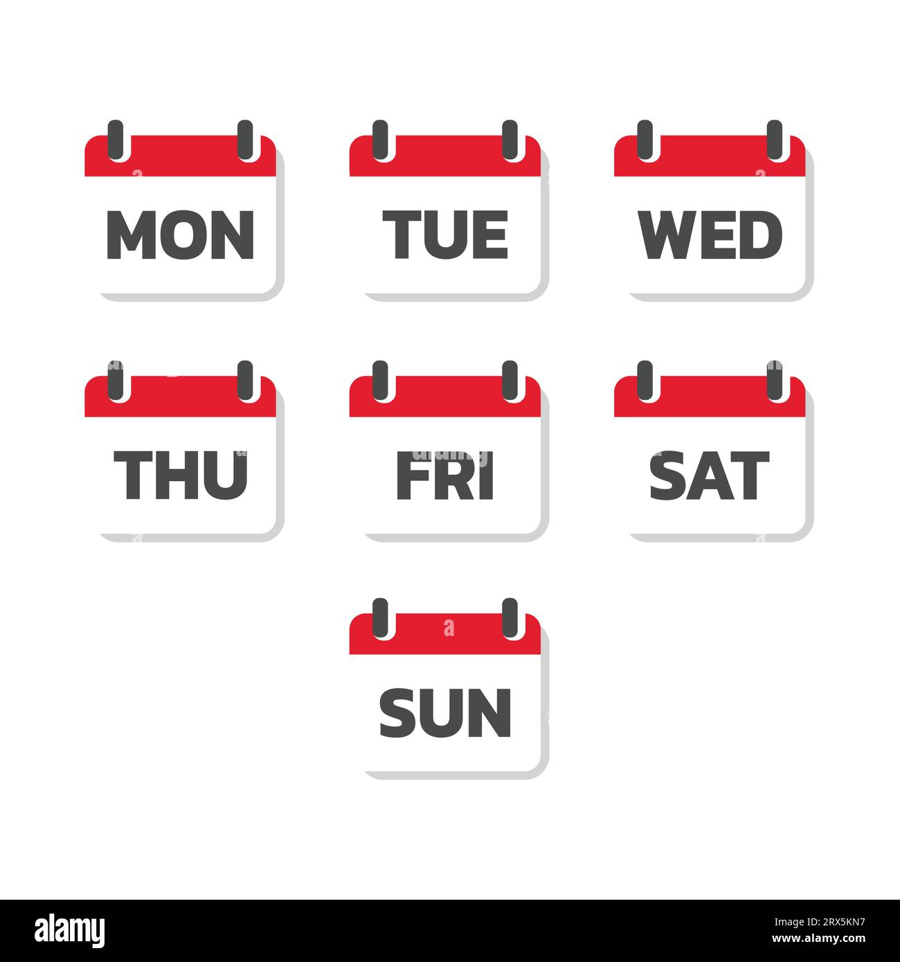 Calendrier et jours de l'ensemble de vecteurs de la semaine. Icônes colorées du lundi et du mardi. Illustration de Vecteur