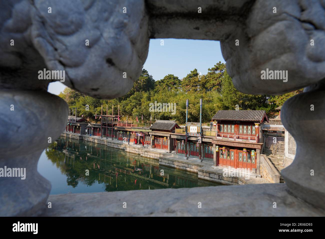 Pékin Chine, 10 novembre 2022 : décor de la rivière Suzhou dans le Palais d'été de Pékin. Banque D'Images