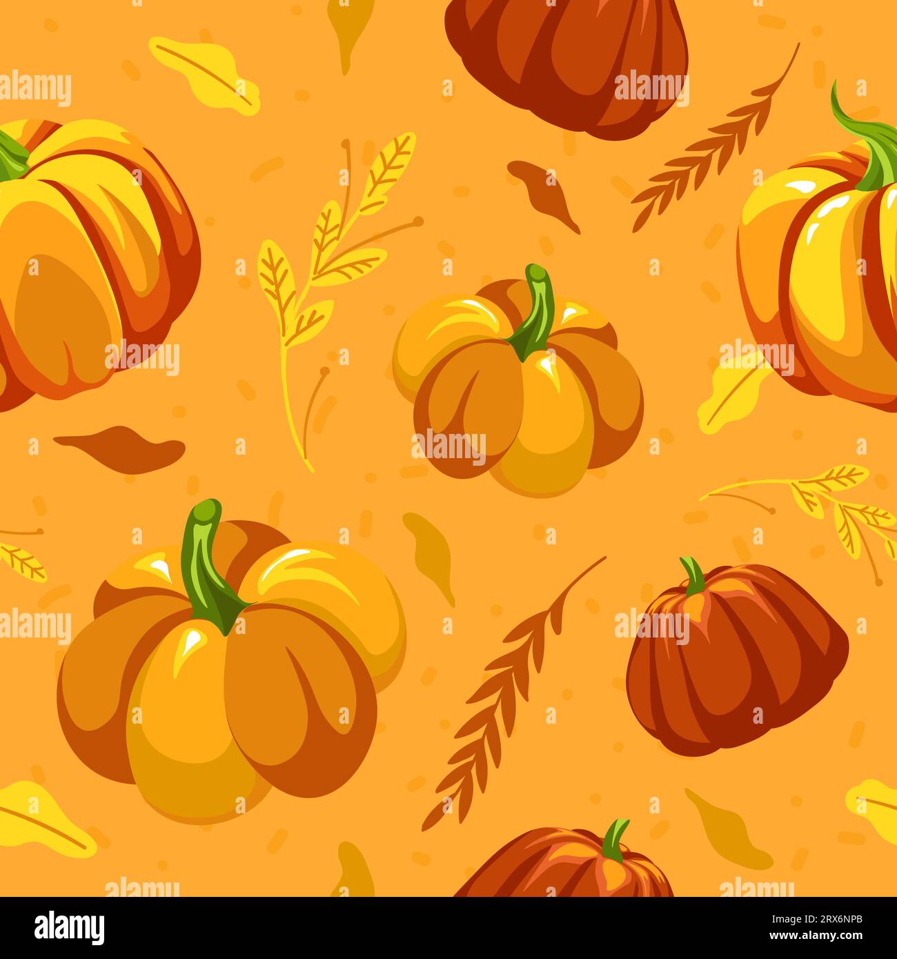 Imprimé d'automne, citrouilles et feuilles motif sans couture Illustration de Vecteur