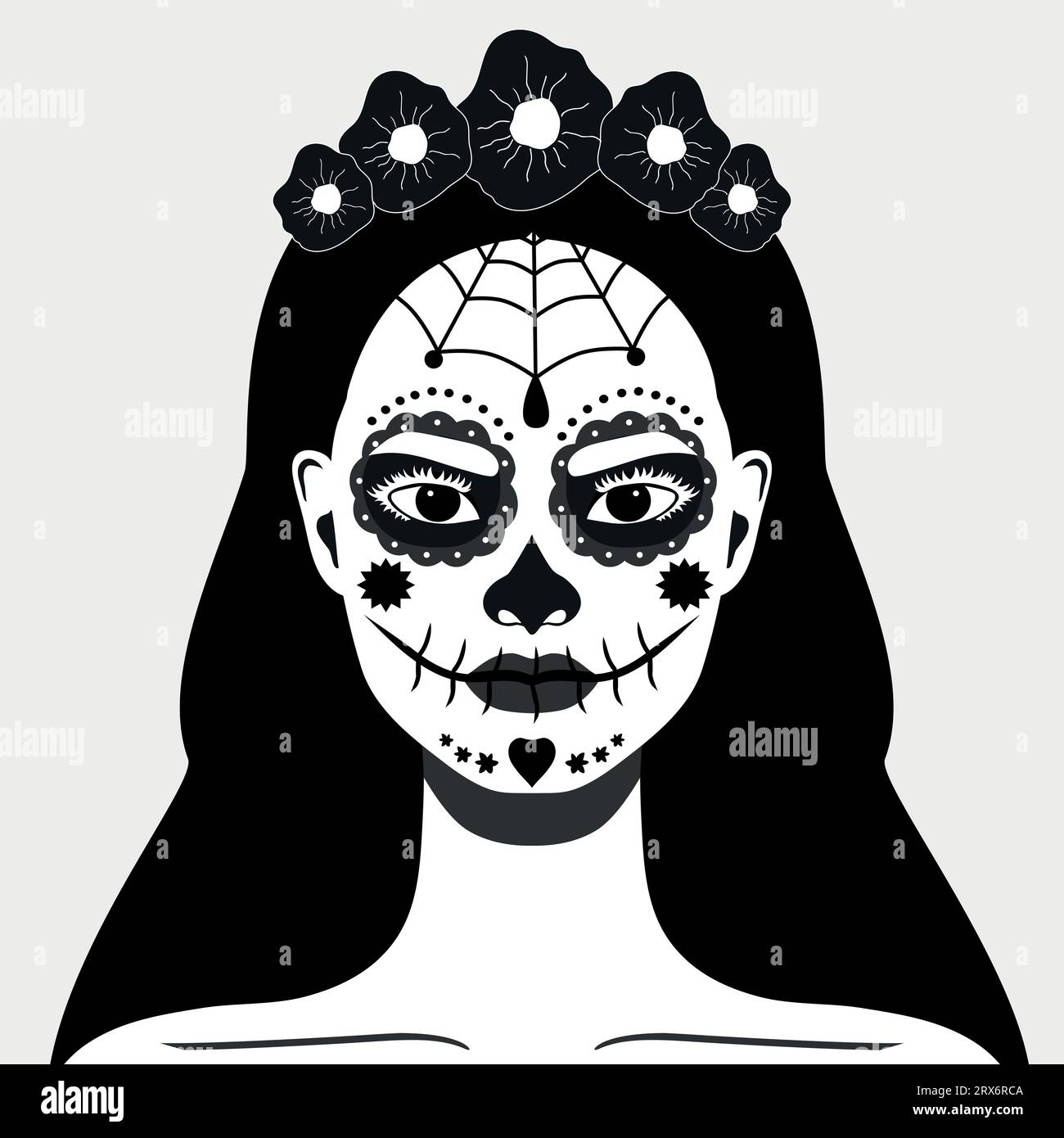 Femme avec un maquillage de crâne de sucre. Célébration du jour des morts. Dia de los Muertos. Illustration vectorielle Illustration de Vecteur