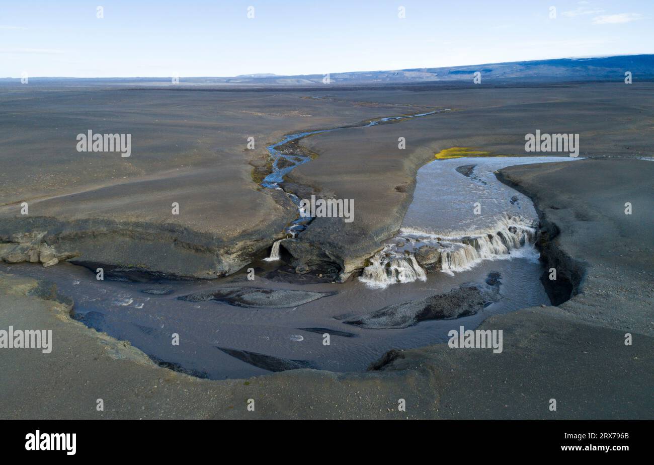 Vue aérienne de la cascade de Gjallandi, Islande Banque D'Images