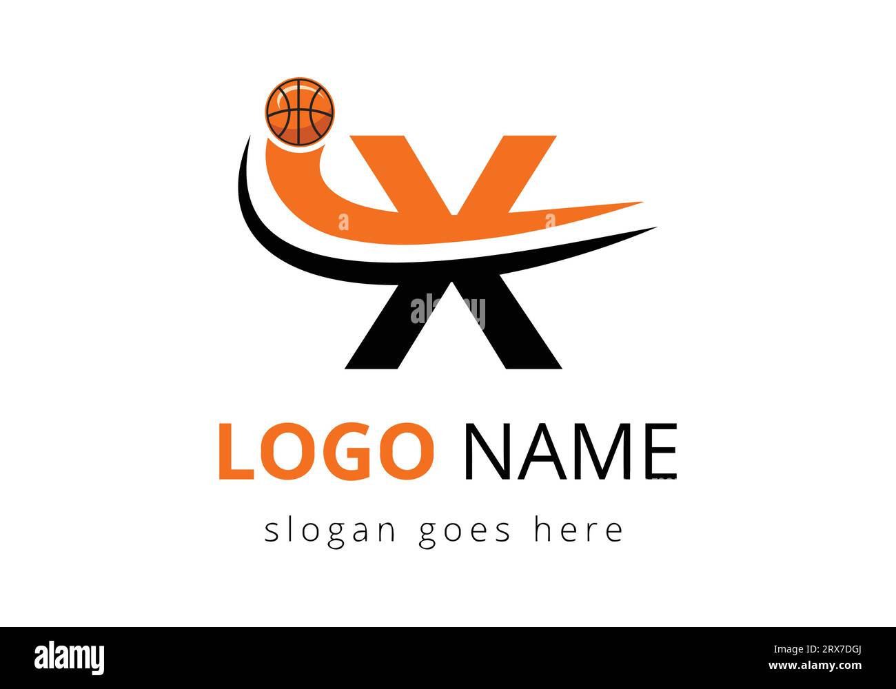 Logo X lettre avec ballon de basket-ball. Conception de modèle de vecteur de symbole de sport Illustration de Vecteur