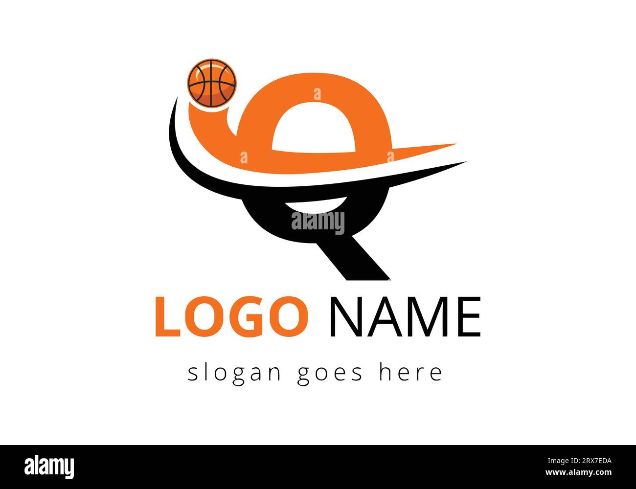 Q lettre logo avec ballon de basket-ball. Conception de modèle de vecteur de symbole de sport Illustration de Vecteur