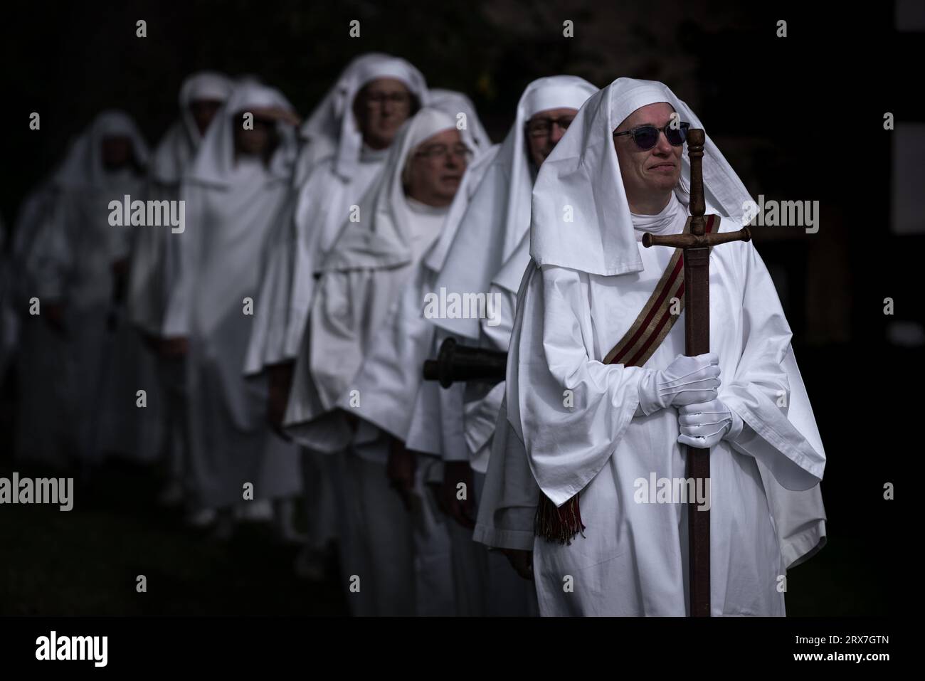 Londres, Royaume-Uni. 23 septembre 2023. L'ordre des druides britanniques célèbre l'équinoxe d'automne sur Primrose Hill. Crédit : Guy Corbishley/Alamy Live News Banque D'Images