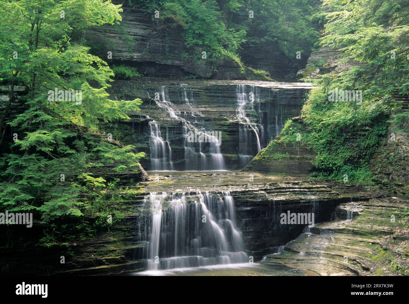 Tombe sur Buttermilk Creek, Buttermilk Falls State Park, New York Banque D'Images