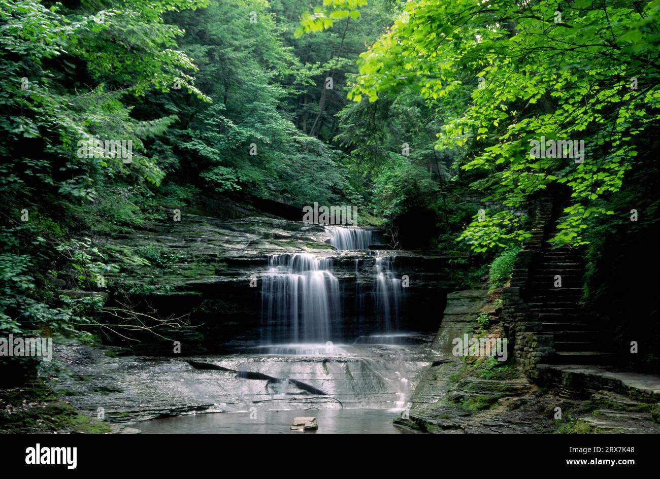 Tombe sur Buttermilk Creek, Buttermilk Falls State Park, New York Banque D'Images