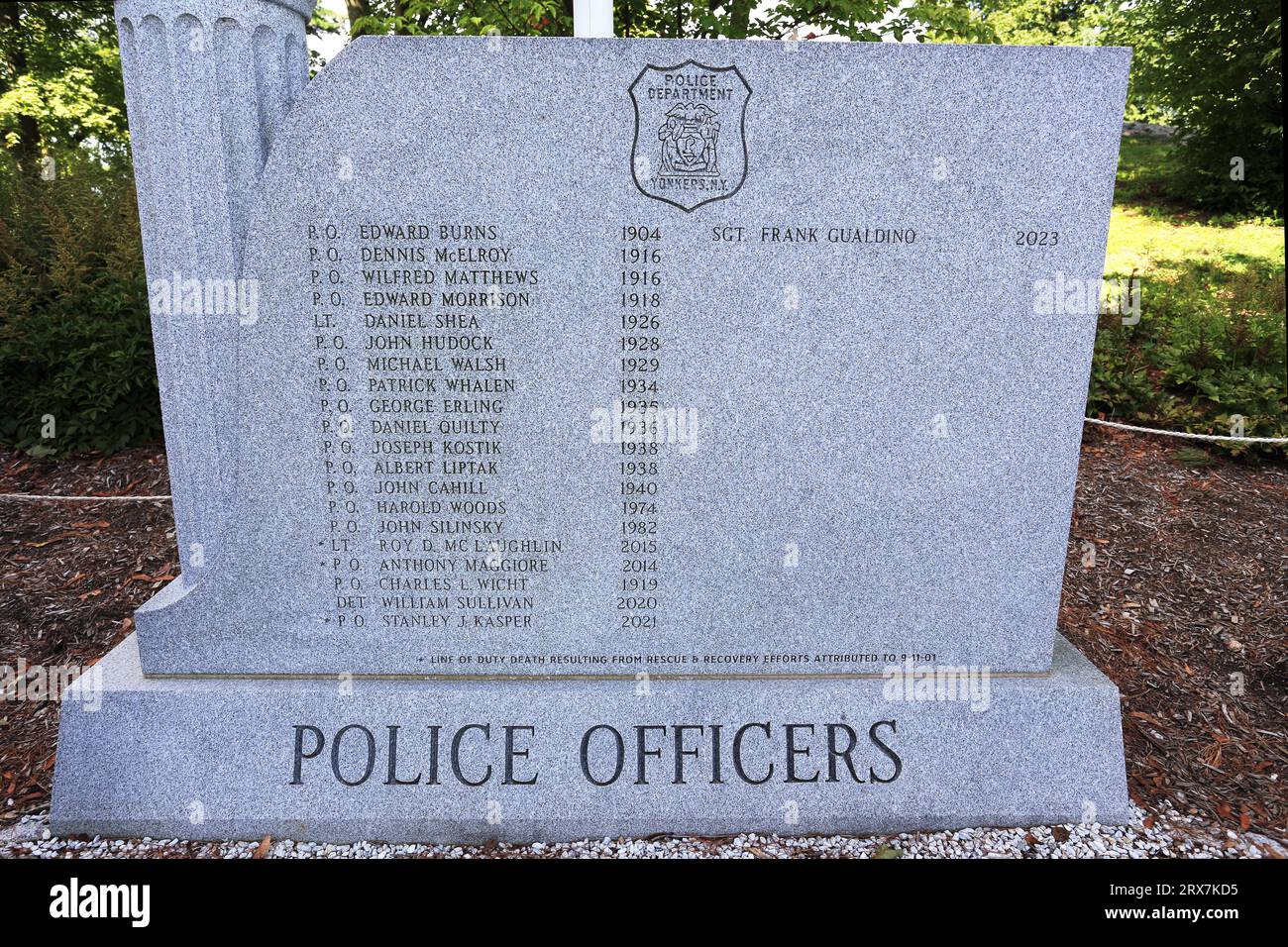 Mémorial aux officiers de police de Yonkers tués au combat, Untermyer Park, Yonkers, NY Banque D'Images