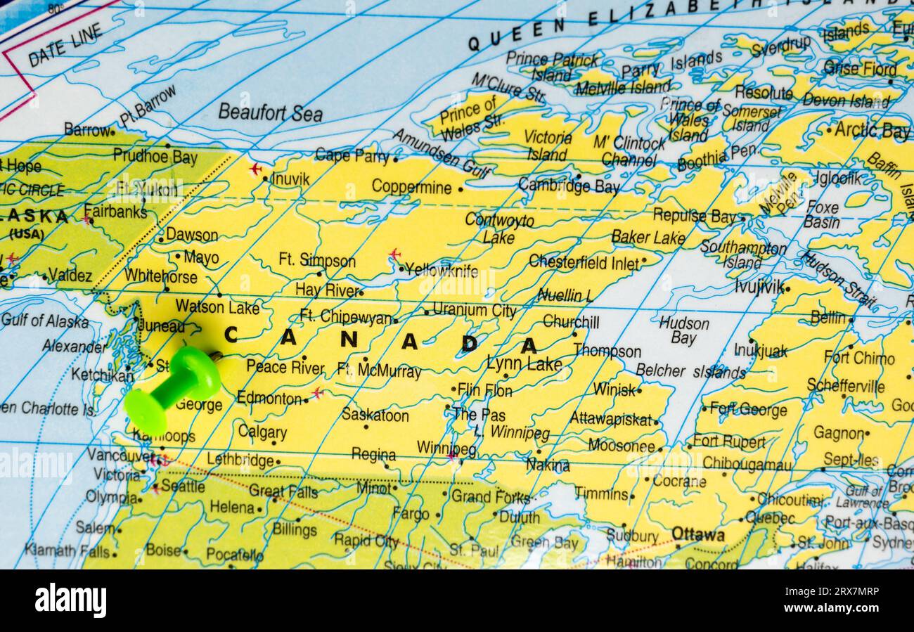 Cette image montre l'emplacement du Canada sur une carte du monde Banque D'Images