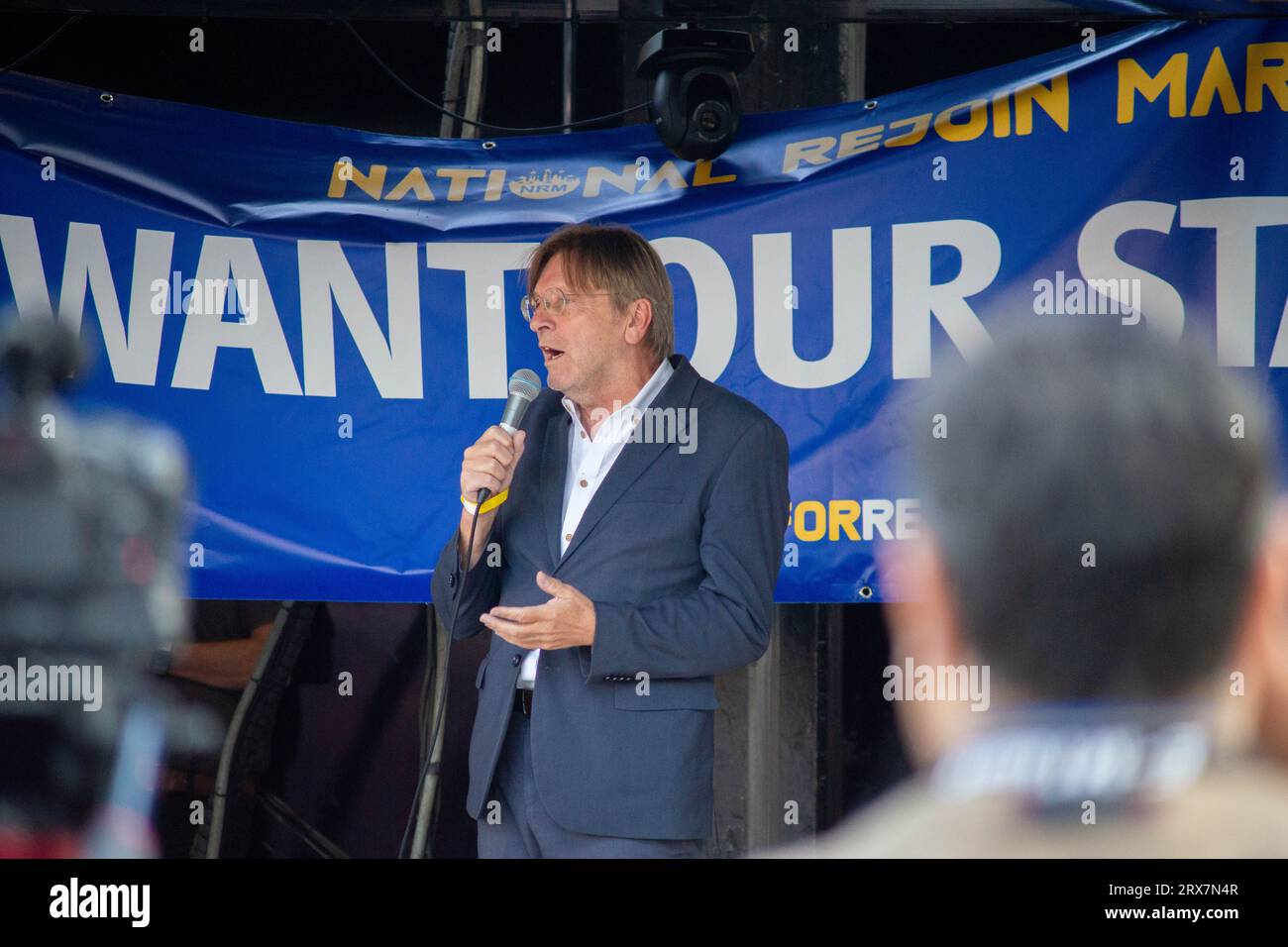 Londres, Royaume-Uni. 23 septembre 2023. Guy VerhostadtNational rejoint March dans le centre de Londres pour protester contre le Brexit. Les Remainers, ceux qui soutiennent la réintégration dans l'UE, se réunissent à Londres pour marcher de Hyde Park via Pall Mall jusqu'à Parliament Square pour un rassemblement où Terry Reintke, AC Grayling, Femi Ouwole, Steve Bray, Richard Corbett et Gina Miller et d'autres ont pris la parole. Crédit : Peter Hogan/Alamy Live News Banque D'Images